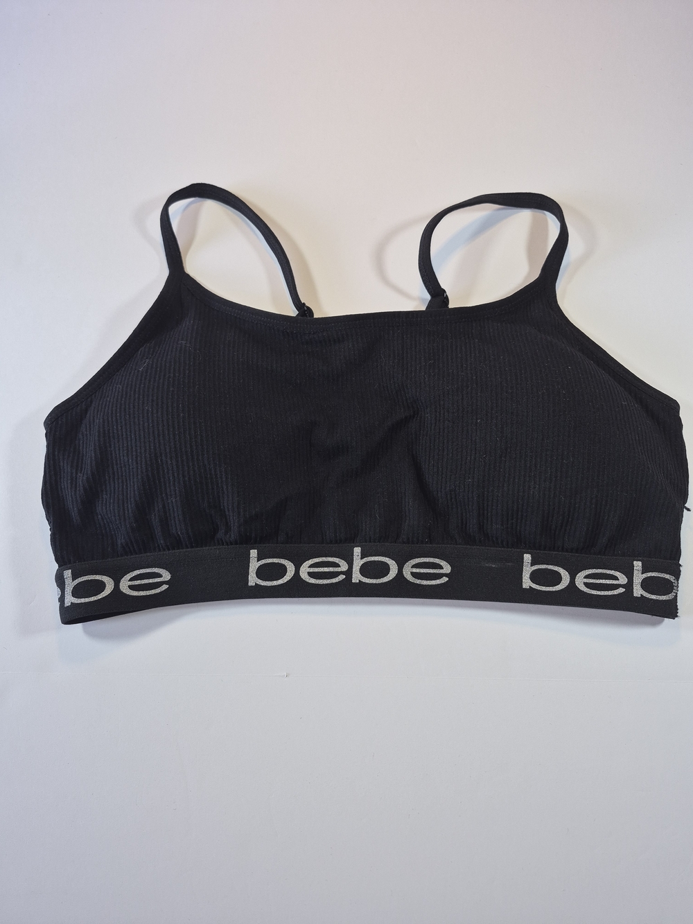 bebe Black Ribbed Logo Bralette